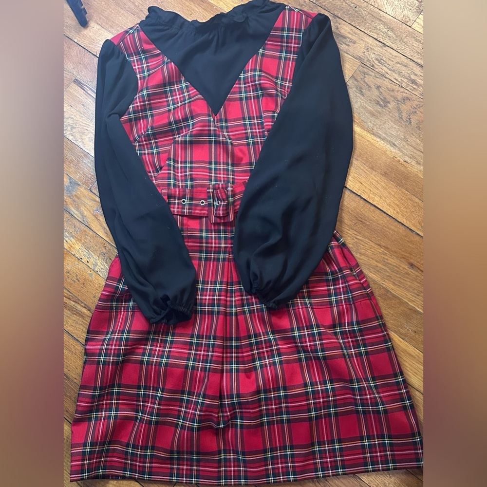 Riley & Rae Red Plaid Dress with Black Sleeves